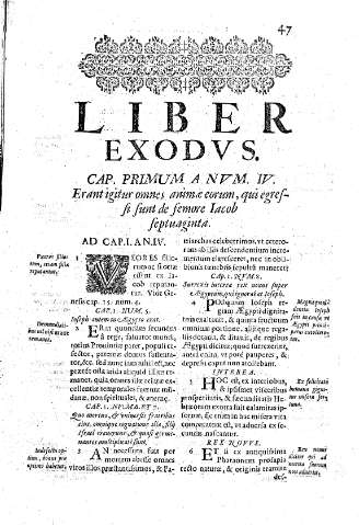 Liber Exodus. Cap. Primum a Nvm. IV. Erant igitur omnes animae eorum, qui egressi sunt de femore Iacob septuaginta 