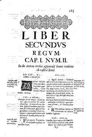 Liber Secvndvs Regvm. Cap.I Nvm.II. In die autem tertia apparuit homo veniens de castris Saul  