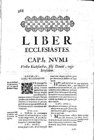 Liber Ecclesiastes. Cap.I, Nvm.I. Verba Ecclesiastae, filij Dauid, regis Ierusalem