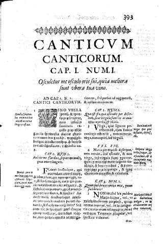 Canticvm canticorum. Cap.I. Nvm.I. Osculetur me osculo oris fuit, quia melior a funt uber a tua vino