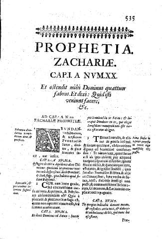 Prophetia Zachariae. Cap.I.A Nvm.XX. Et ostendit mihi Dominus quattuor fabros