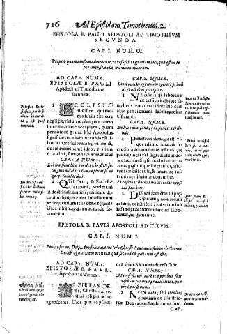 Epistola B. Pauli apostoli ad Timothevm Secvnda. Cap.I Num.VI. Propter quam causam admoneo te 