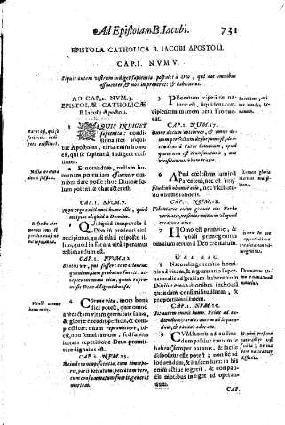 Epistola Catholica B. Iacobi apostoli. Cap.I. Nvm.V. Siquis autem vestrum indiges sapientia
