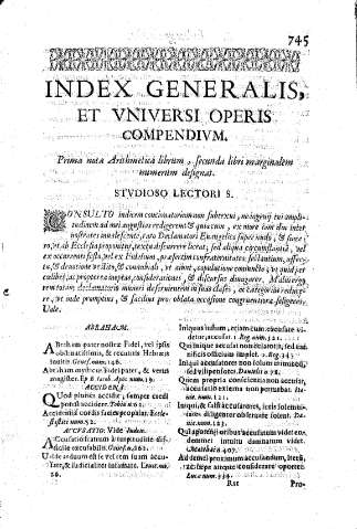 Index generalis, et vniversi operis Compendivm