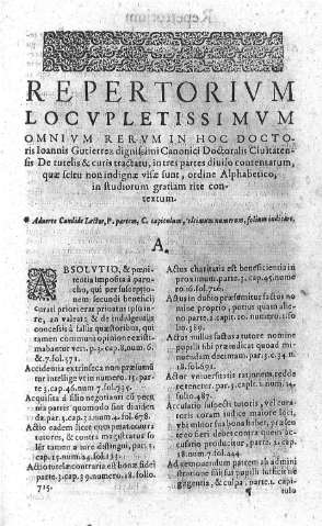 Repertorivm locvpletissimvm omnivm rervm in hoc Doctoris Ioannis Gutierrez