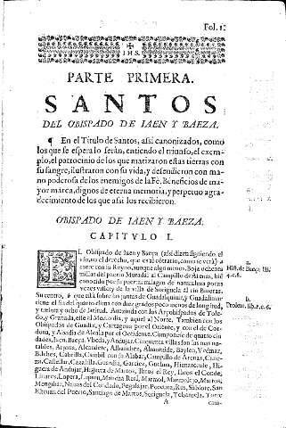 Parte primera. Santos del Obispado de Iaen y Baeza