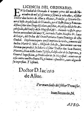 Aprobacion de el muy Reverendo Padre maestro Fr. Luys de Cozar, del Orden de Santo Domingo de la ciudad de Granada.
