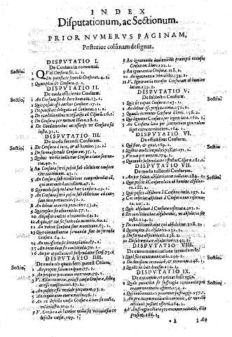 Index disputationum, ac Sectionum