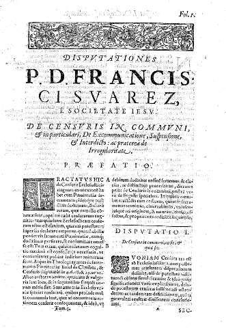 Disputationes P.D. Francis ci Suarez, e societate iesu