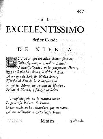 Al Excelentissimo Señor Conde de Niebla.