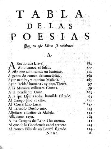 Tabla de las poesias que en este libro se contienen.
