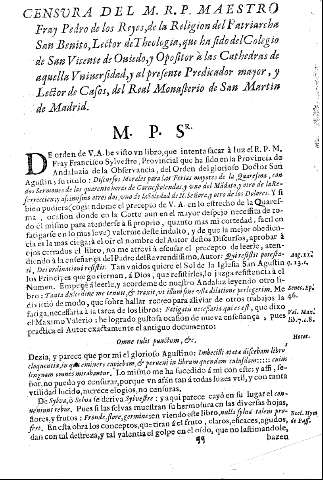 Censura del M.R.P. Maestro Fray Pedro de los Reyes ...