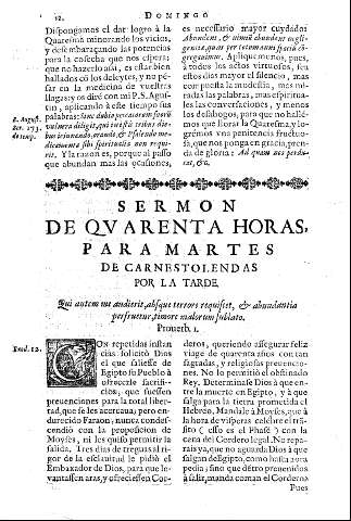 Sermon de quarenta horas, para martes de Carnestolendas por la tarde.