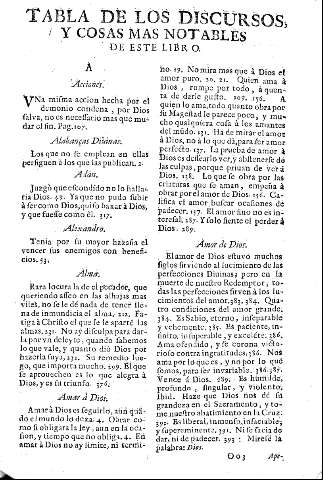 Tabla de los discursos, y cosas mas notables de este libro.