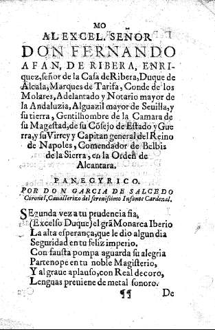 Mo al excel. Señor Don Fernando Afan de Rivera, Enriquez, Señor de la Casa de Ribera, ...