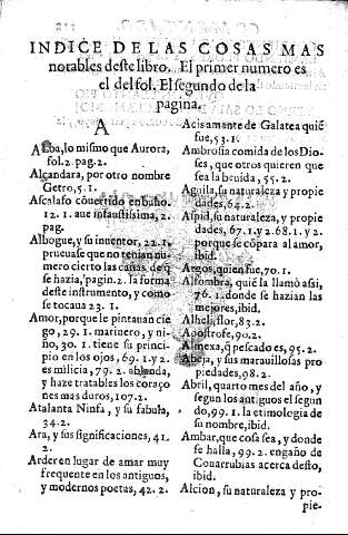 Indice de las cosas mas notables deste libro. El primer numero es del fol. El segundo de la pagina.