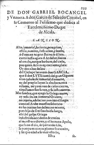 De Don Gabriel de salzedo Coronel, en su comento al Poliefemo que dedica al Excelentisimo Duque de Alcala.