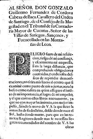 Al señor don Gonzalo Guillermo Fernandez de Cordova Cabeza de Baca