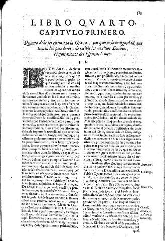 Libro Qvarto. Capitvlo Primero. Quanto debe ser estimada la Gracia