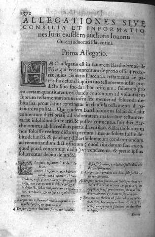 Allegationes sive consilia et informationes Iuris ciusdem authoris Ioannis Guterij aduocati Placentini. Prima Allegatio.