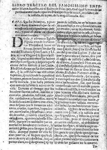 Libro Tercero del famossissimo Emperador Marco Avrelio,