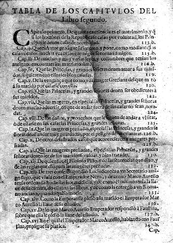 Tabla de los Capitvlos del Libro Segundo