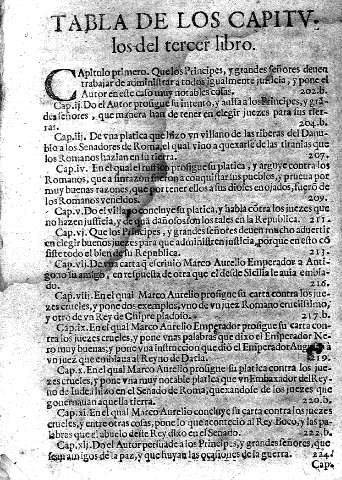 Tabla de los Capitvlos del tercer libro