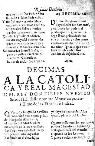 Decimas a la Catolica y Real  Magestad del Rey Don Felipe Nvestro