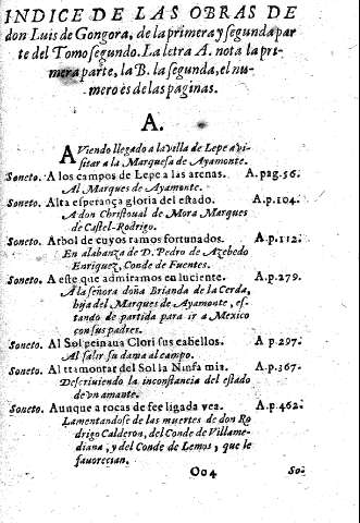 Indice de las obras de don Luis de Gongora