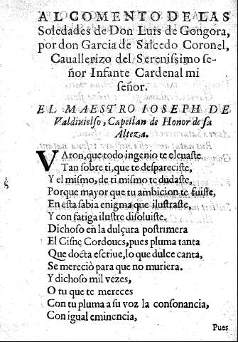 Al comento de las soledades de Don Luis de Góngora...