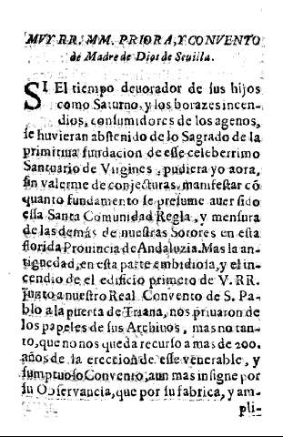 Mvy RR.MM. Priora, y convento de Madre de Dios de Sevilla