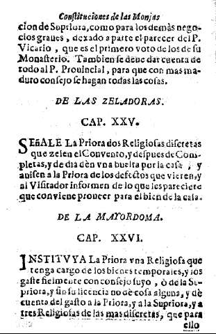 De las zeladoras. Cap. XXV. De la mayordoma. Cap. XXVI.