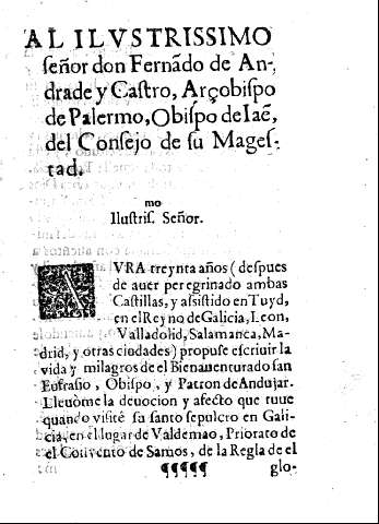 Al Ilustrissimo Señor Don Fernando de Andrade y Castro, Arzobispo  de Palermo, Obispo de Iaé del Consejo de su Magestad. 