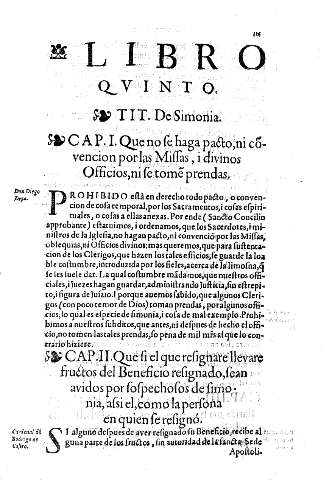Libro Qvinto. Tit. De Simonia