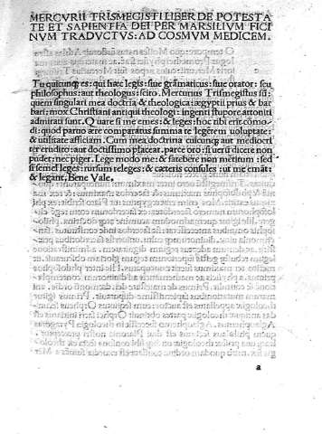 [Mercurii Trismegisti Liber de Potestate et Sapientia...] a