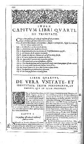 INDEX CAPITUM LIBRI QUARTI DE TRINITATE.
