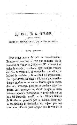 Cartas al Sr. W. Hossaeus, doctor en filosofía, sobre su respuesta al artículo anterior