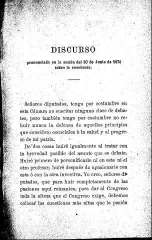 Discurso pronunciado en la sesión del 20 de Junio de 1876 sobre la enseñanza