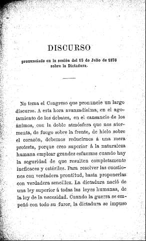 Discurso pronunciado en la sesión del 15 de Julio de 1876 sobre la Dictadura