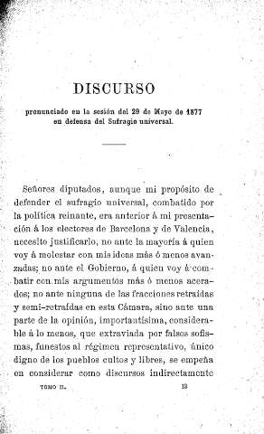 Discurso pronunciado en las sesión del 29 de Mayo de 1877 en defensa del Sufragio universal