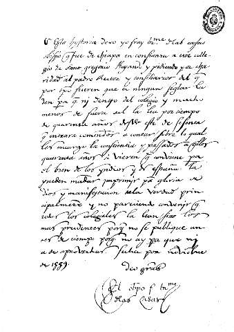 En esta historia dejo yo Fray Bartolomé de las Casas Obispo de Chiapa en confianza a este collegio de Sanz Gregorio ...