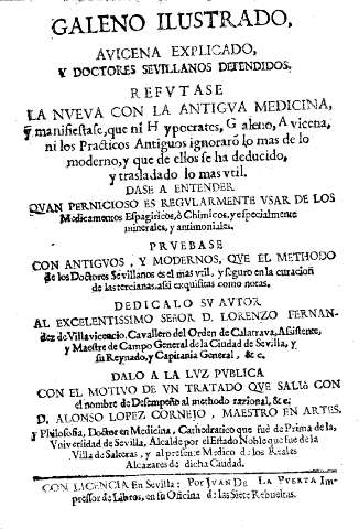Galeno Ilustrado, avicena explicado, y dosctores sevilllanos defendidos