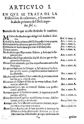 Articulo I. Sumario de lo que en este articulo se contiene. 
