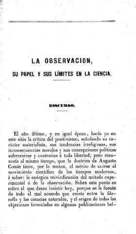 La observación, su papel y sus límites en la ciencia. Discurso
