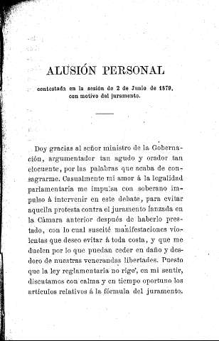 Alusión personal contestada en la sesión de 2 de Junio de 1879, con motivo del juramento
