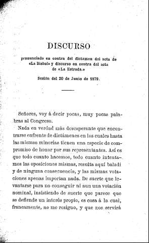 Discurso pronunciado en contra del dictamen del acta de 