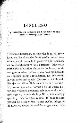 Discurso pronunciado en la sesión del 8 de Julio de 1879 sobre el mensaje à la Corona