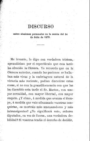 Discurso sobre alusiones personales en la sesión del 14 de Julio de 1879