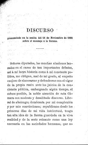 Discurso pronunciado en la sesión del 14 de Noviembre de 1881 sobre el mensaje á la Corona