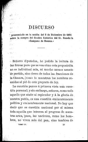 Discurso pronunciado en la sesión del 5 de Diciembre de 1881 sobre la compra del Cuadro histórico del Sr. Casado la 